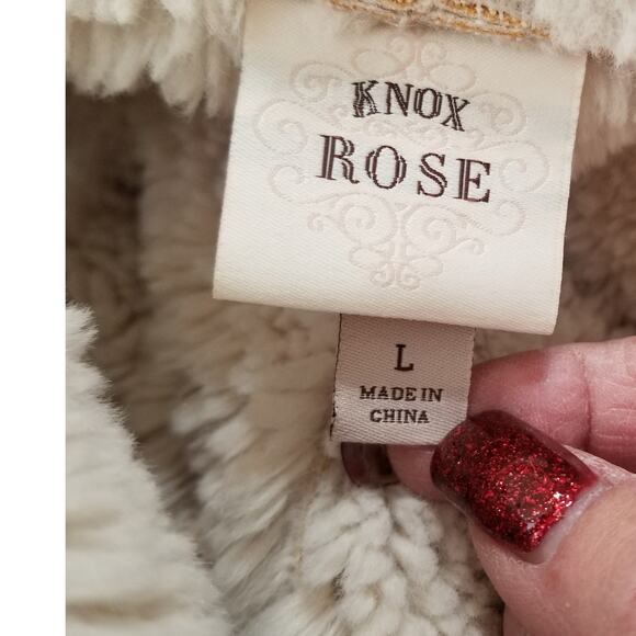 Knox Rose Faux Suede Sherpa Lined Waterfall Open Front Vest Cream Beige Size L - Picture 5 of 8